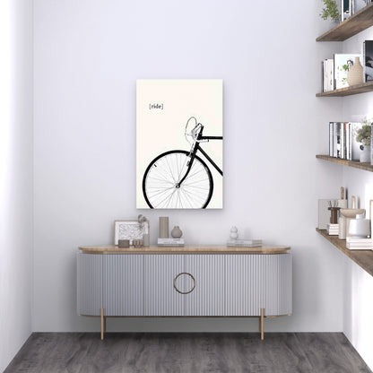 Bicycle With RIDE Text Metal Print Ready to Hang