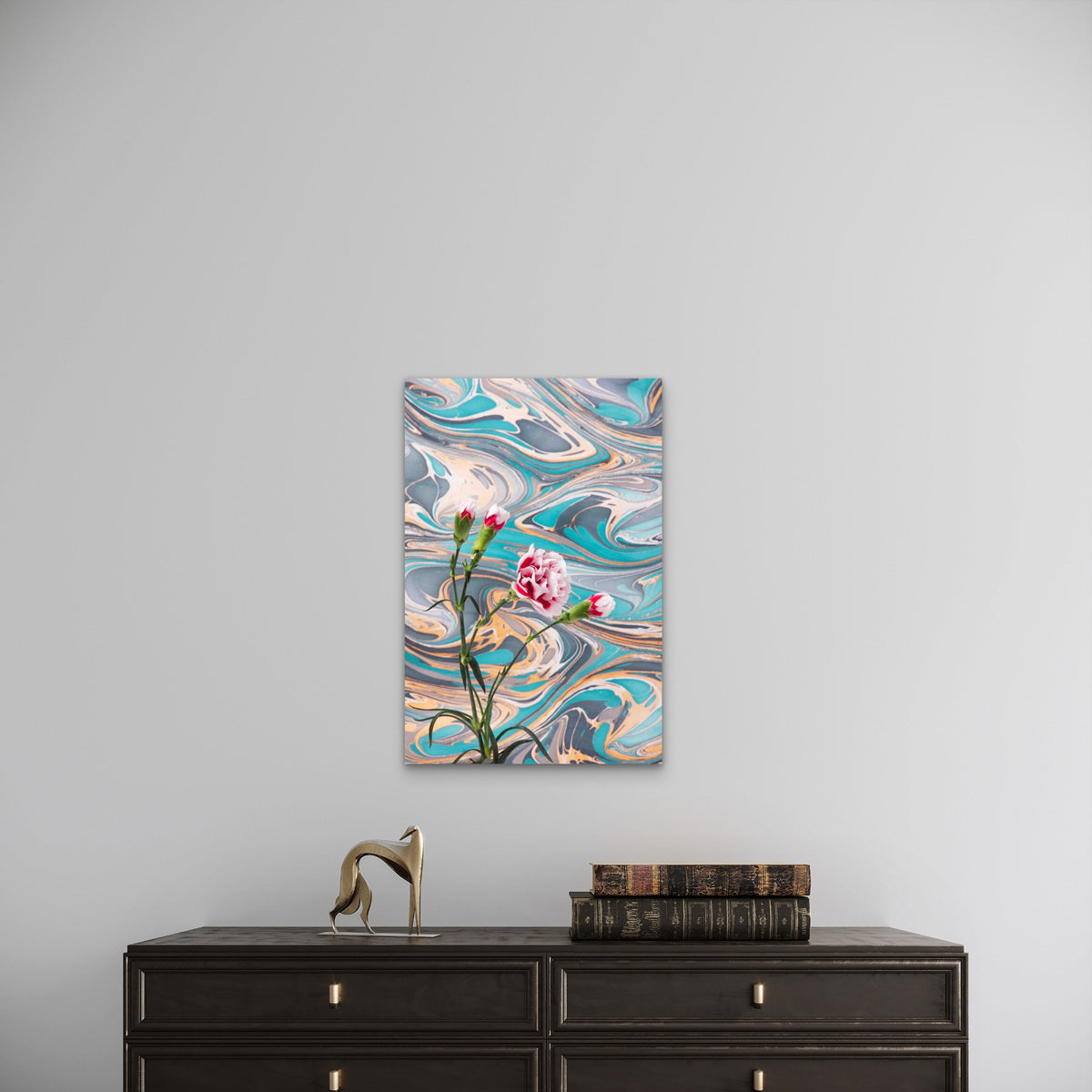 Pink & Green Abstract Floral Design 60x90cm Metal Print Ready to Hang