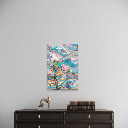 Pink & Green Abstract Floral Design 60x90cm Metal Print Ready to Hang