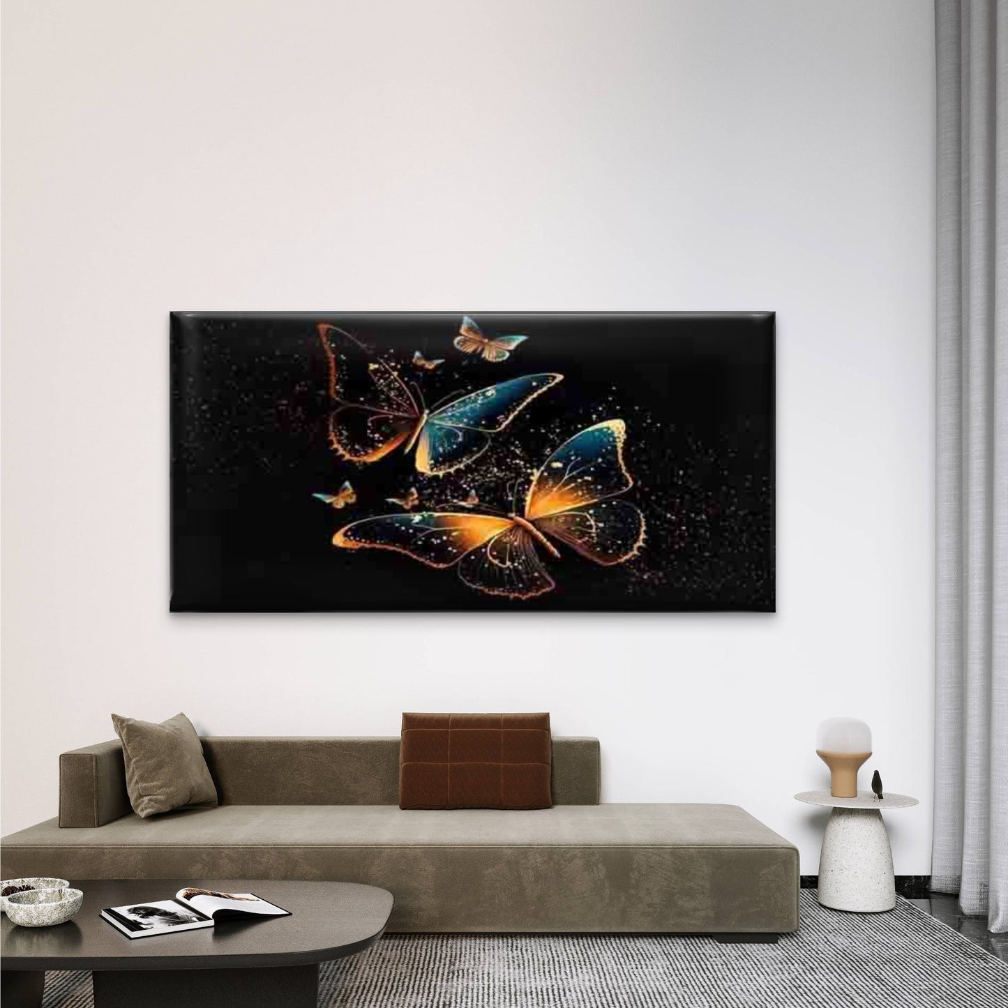 Blue and Orange Butterfly Wall Art Canvas Office Home Room Framed 120x60cm
