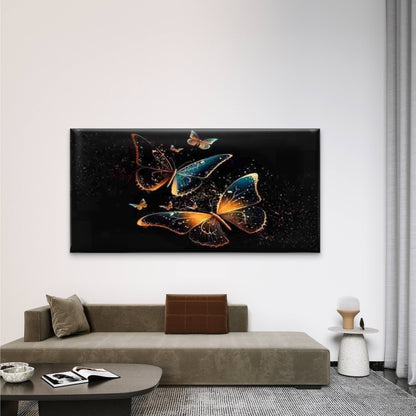 Blue and Orange Butterfly Wall Art Canvas Office Home Room Framed 120x60cm