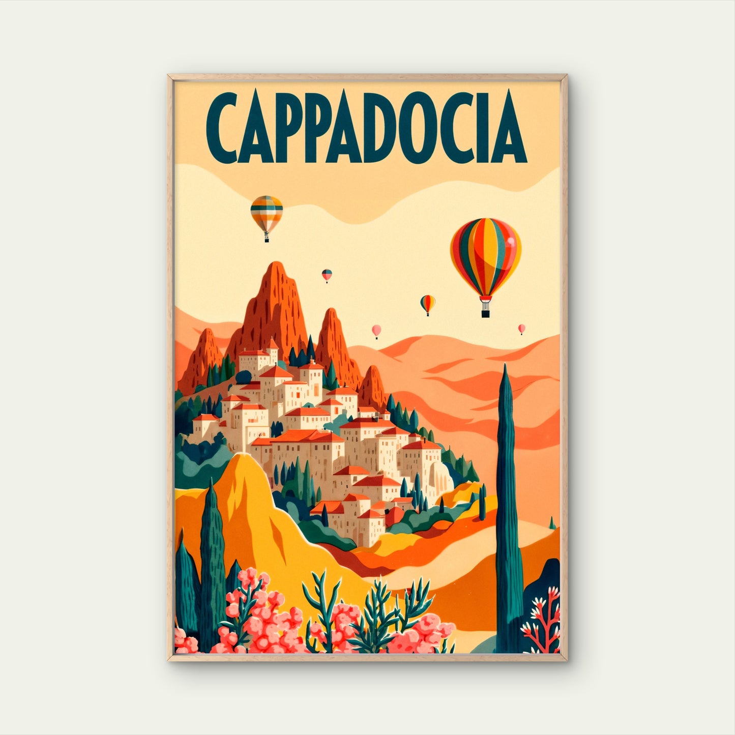 Hot Air Balloons Over Cappadocia Travel Poster Print Wall Art