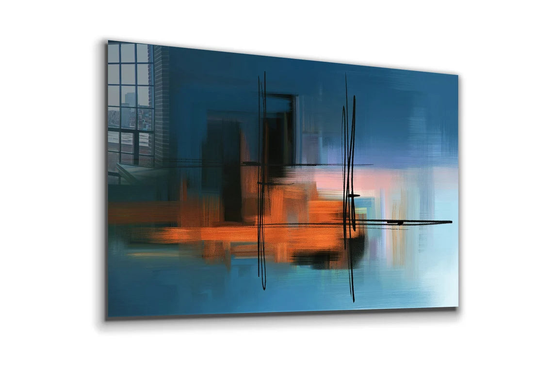 Orange Blue Abstract UV Direct Aluminum Print Australian Made Quality