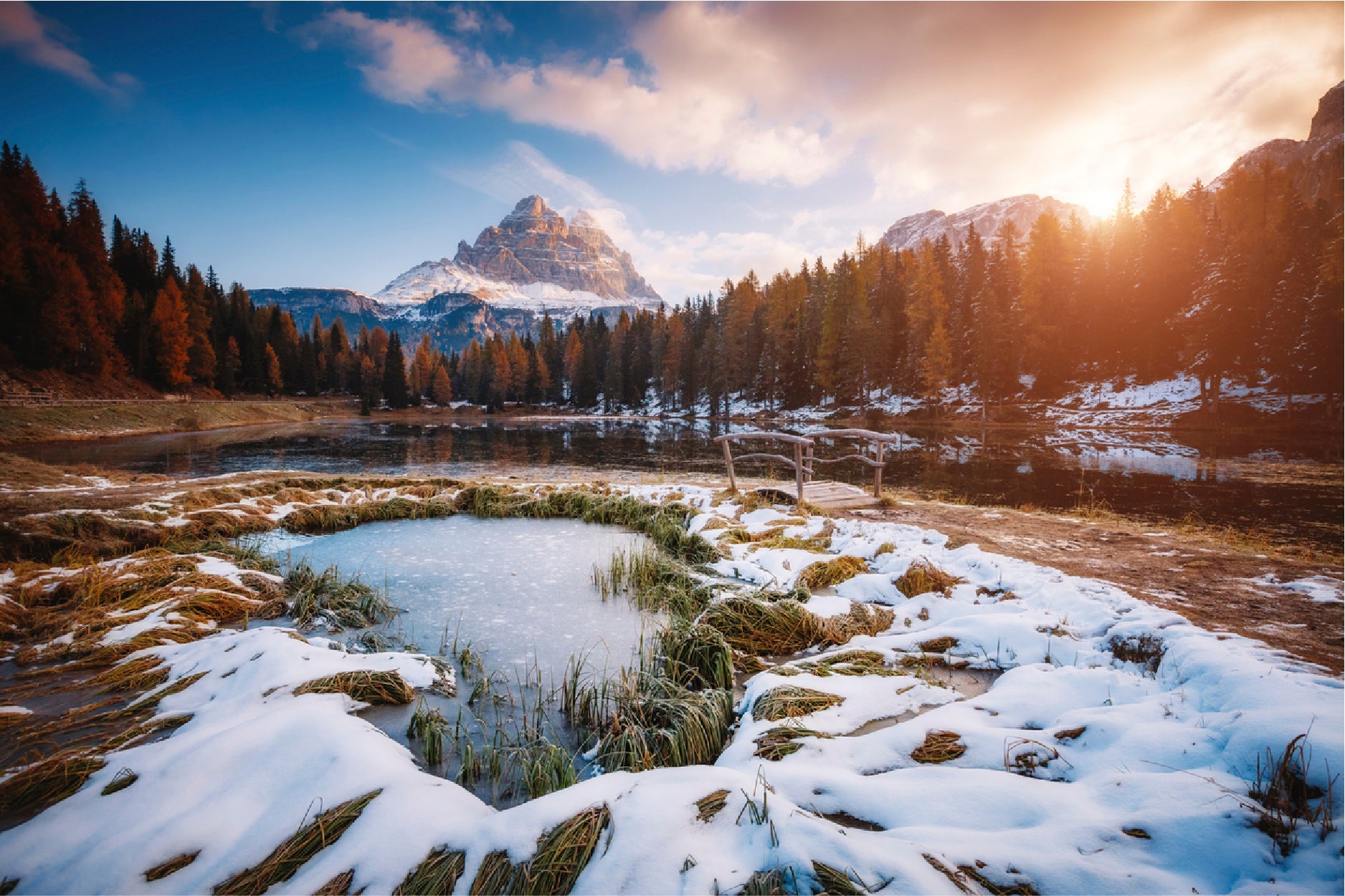 Morning Scenic In Lake Antorno Glass Framed Wall Art, Ready to Hang Quality Print