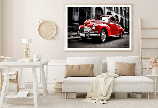 Old Red Car in the Street Home Decor Premium Quality Poster Print Choose Your Sizes