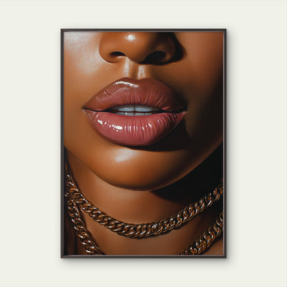 Glossy Pink Lips Gold Chain Fashion Home Decor Premium Quality Poster Print Choose Your Sizes - Bella Home Decor