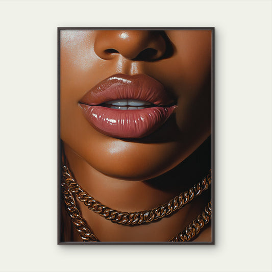 Glossy Pink Lips Gold Chain Fashion Home Decor Premium Quality Poster Print Choose Your Sizes - Bella Home Decor