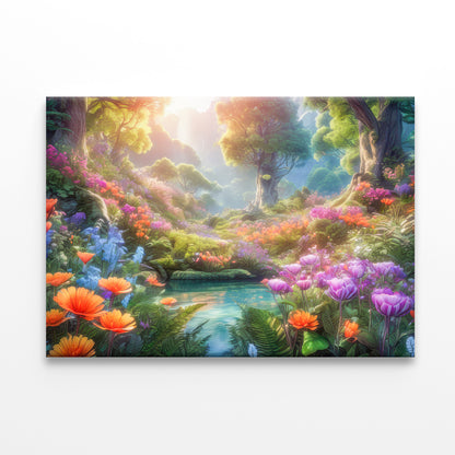 A Pond with Colorful Flowers in Beautiful Nature Print 100% Australian Made