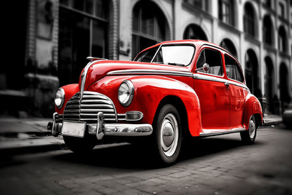 Old Red Car in the Street Home Decor Premium Quality Poster Print Choose Your Sizes