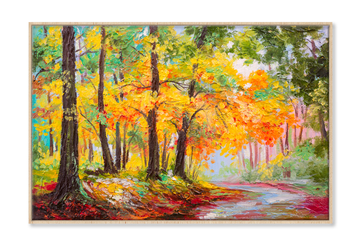 Colorful Autumn Forest Oil Painting Wall Art Limited Edition High Quality Print Canvas Box Framed Natural