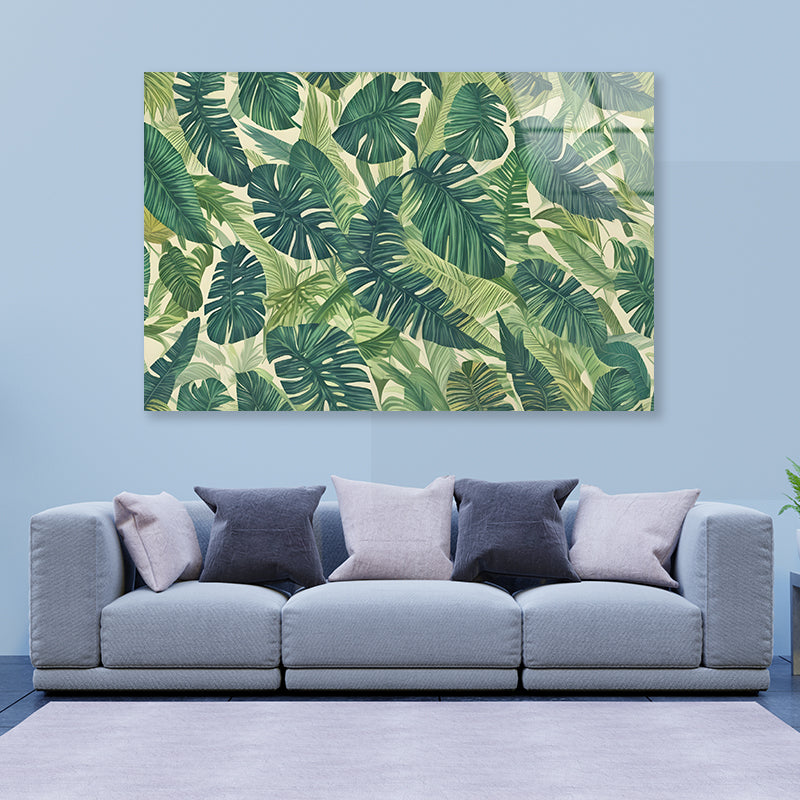 Lush Green Leaves Set, Tropical Jungle Acrylic Glass Print Tempered Glass Wall Art 100% Made in Australia Ready to Hang