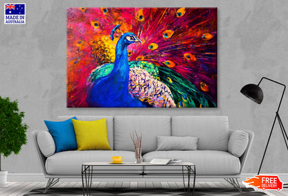 Multicolored Peacock Watercolor Painting Wall Art Limited Edition High Quality Print