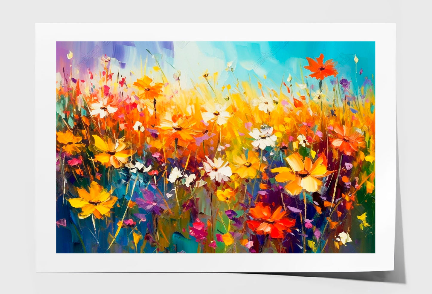 Beautiful Wildflowers Blooming Field Oil Painting Wall Art Limited Edition High Quality Print Unframed Roll Canvas None