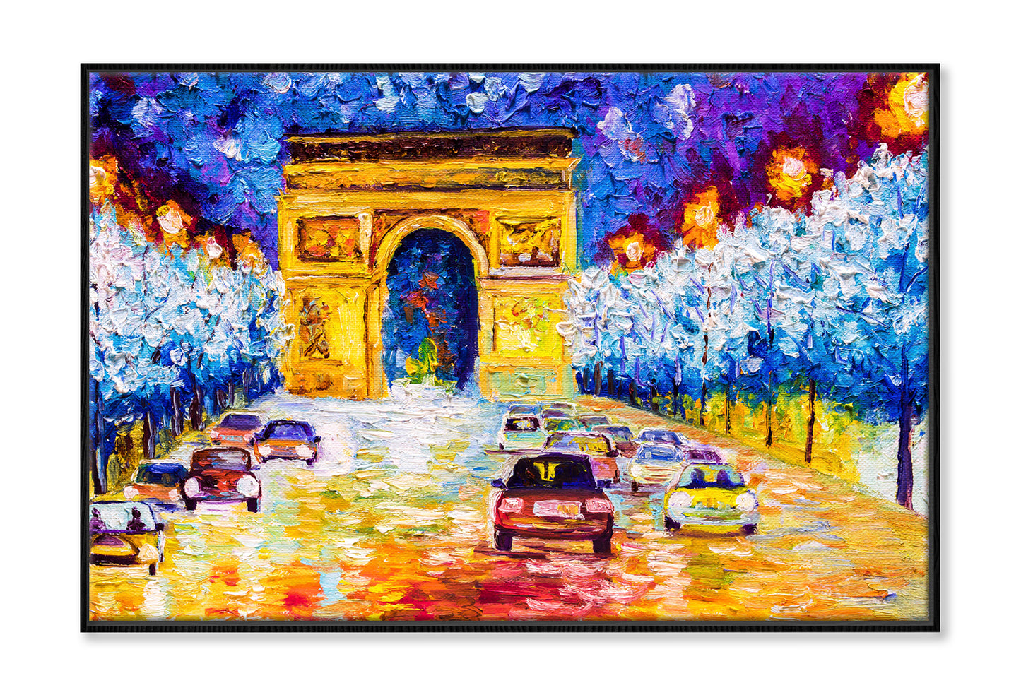 Street View of Arc de Trompe Paris Oil Painting Wall Art Limited Edition High Quality Print Canvas Box Framed Black