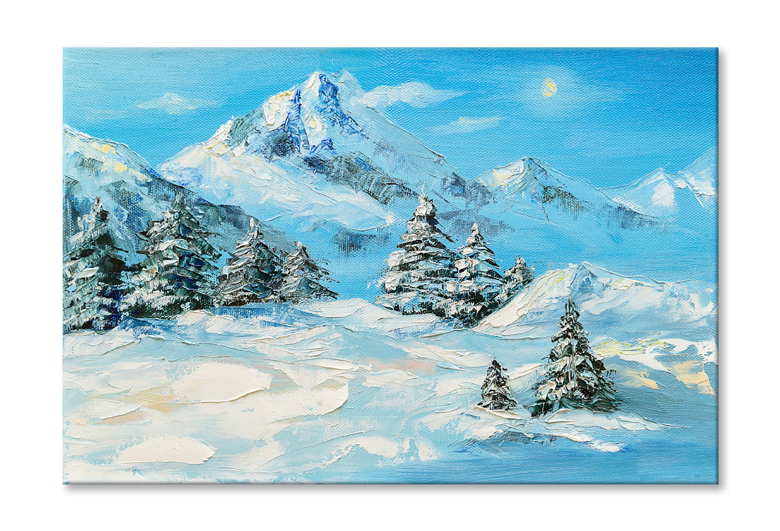 Winter Mountain Landscape & Snow Coverd Trees Oil Painting Wall Art Limited Edition High Quality Print Stretched Canvas None