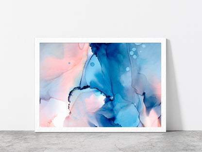 Blue Pink Abstract Painting Glass Framed Wall Art, Ready to Hang Quality Print Without White Border White