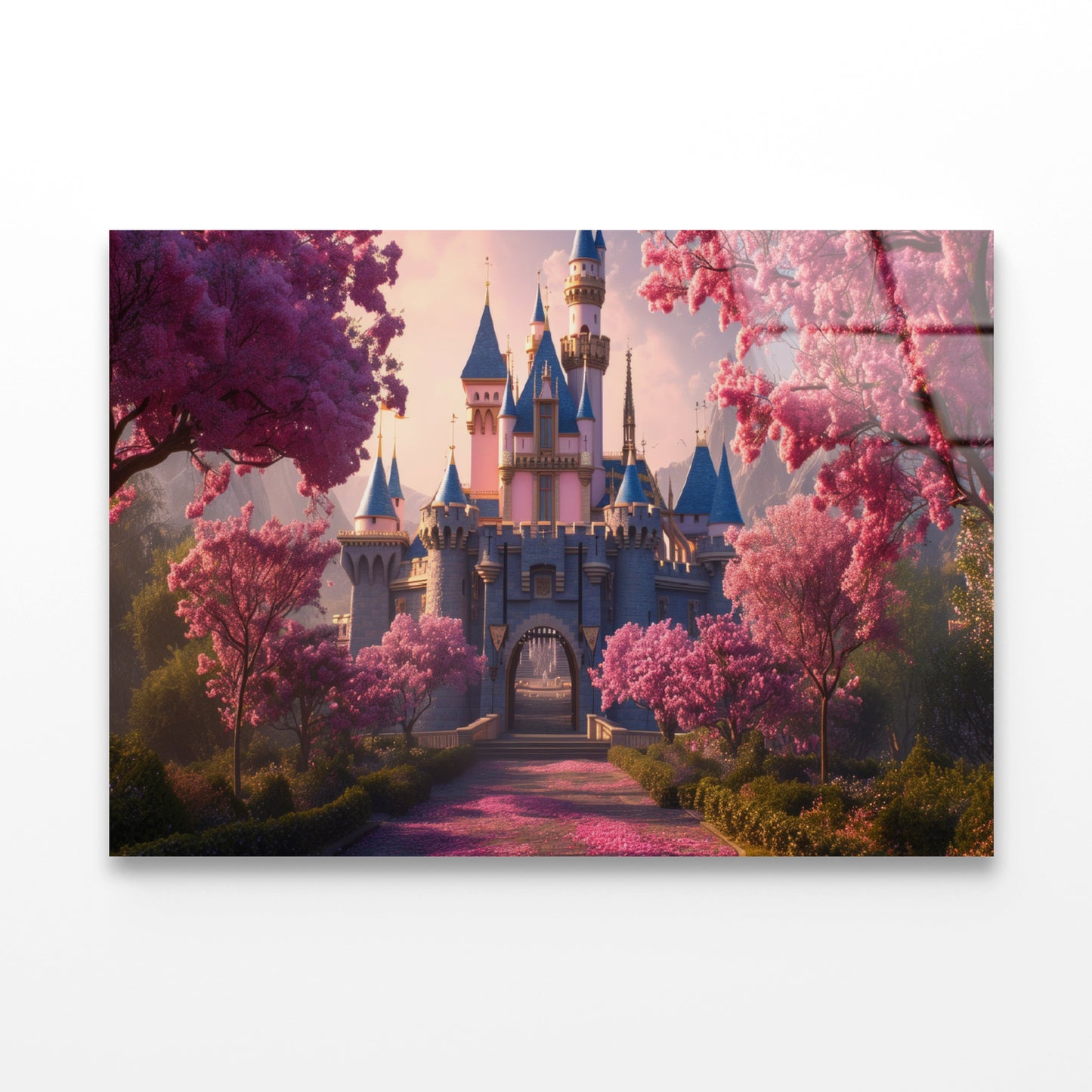 A Castle Surrounded By Trees, Sky & Flowers Acrylic Glass Print Tempered Glass Wall Art 100% Made in Australia Ready to Hang