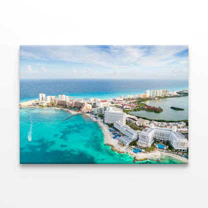 Panoramic View of Cancun Beach and Hotels Wall Art Decor 100% Australian Made