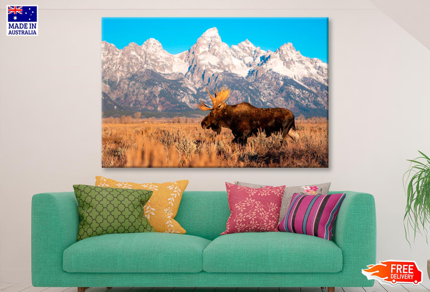 Bull Moose in Mountain Sky  Wall Art Decor 100% Australian Made