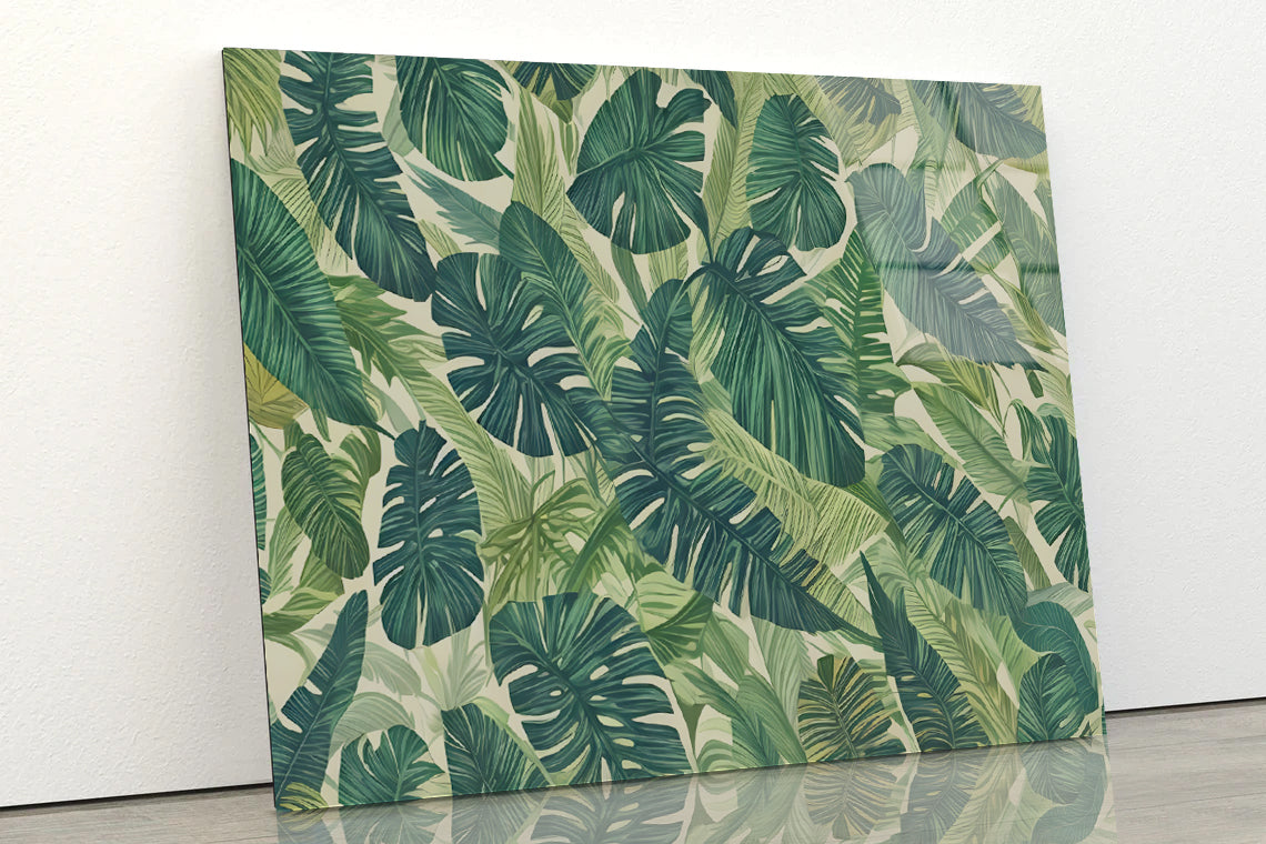 Lush Green Leaves Set, Tropical Jungle Acrylic Glass Print Tempered Glass Wall Art 100% Made in Australia Ready to Hang