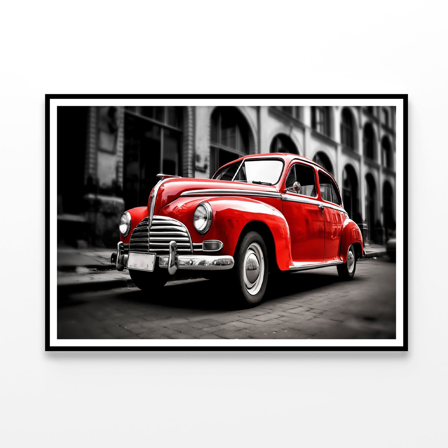 Old Red Car in the Street Home Decor Premium Quality Poster Print Choose Your Sizes