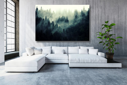 Misty Fir Tree Forest UV Direct Aluminum Print Australian Made Quality