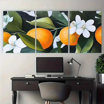 3pcs Fruit Bright Oranges And Flowers Metal Print Ready to Hang Art