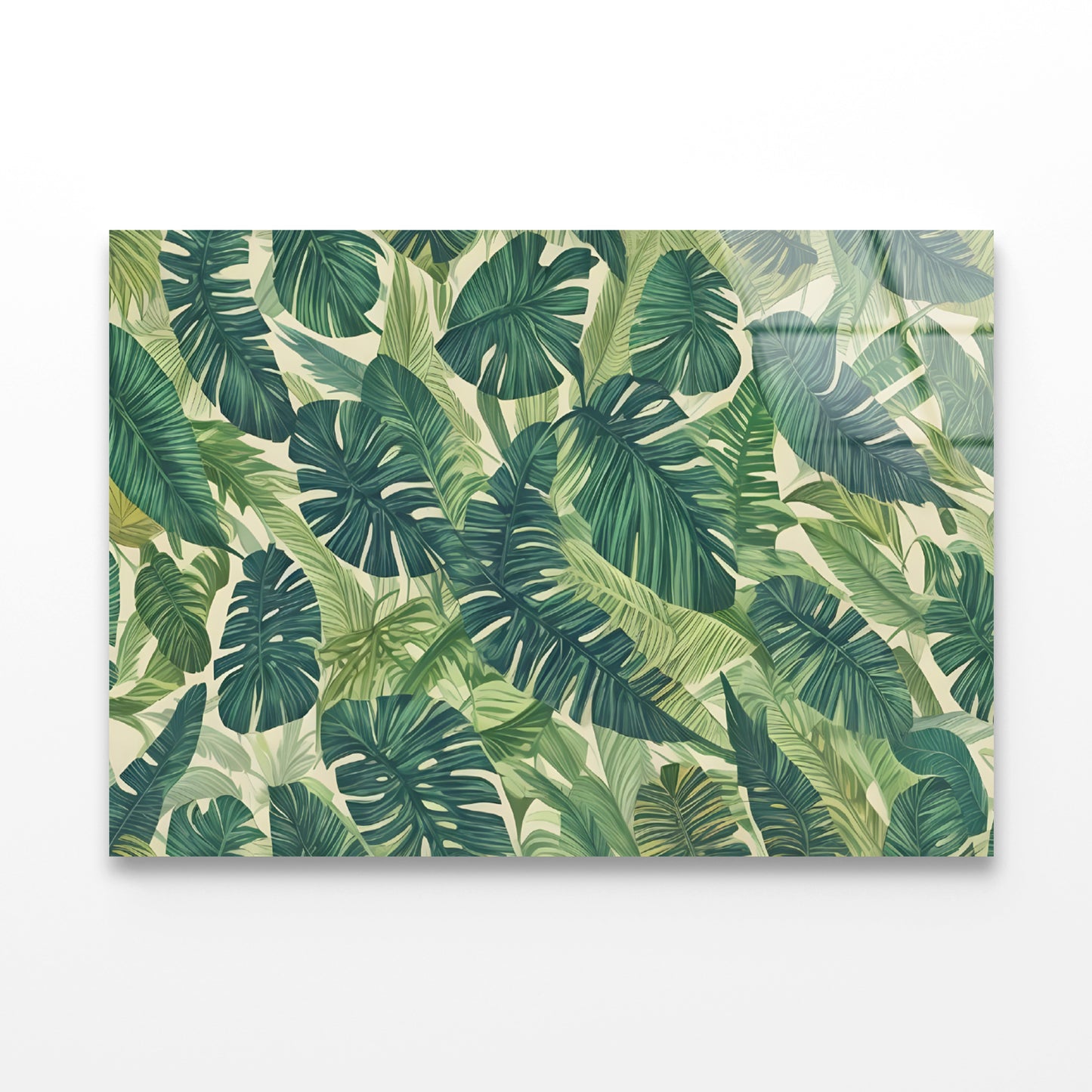 Lush Green Leaves Set, Tropical Jungle Acrylic Glass Print Tempered Glass Wall Art 100% Made in Australia Ready to Hang