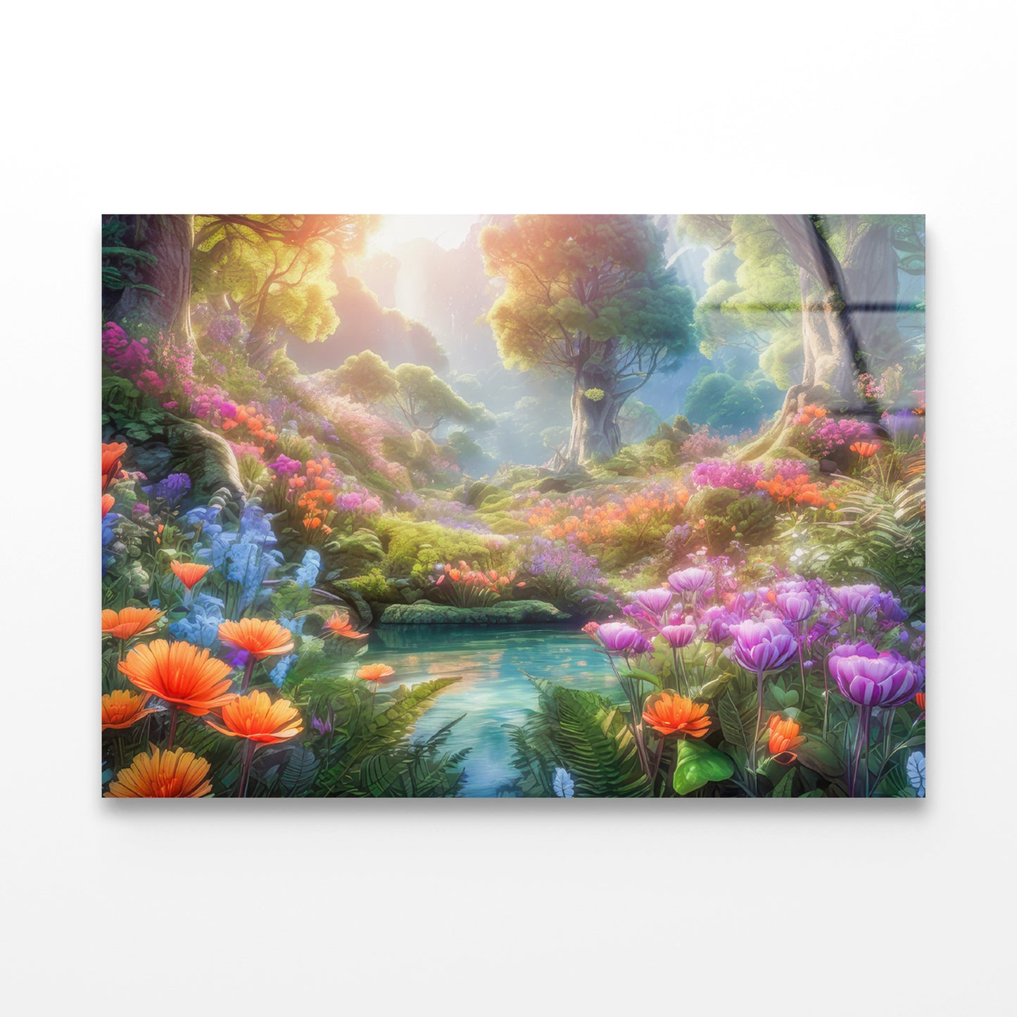 A Pond with Colorful Flowers in Beautiful Nature Acrylic Glass Print Tempered Glass Wall Art 100% Made in Australia Ready to Hang