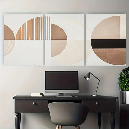 3pcs Minimalist Neutral Beige, Brown Metal Print Ready to Hang Art