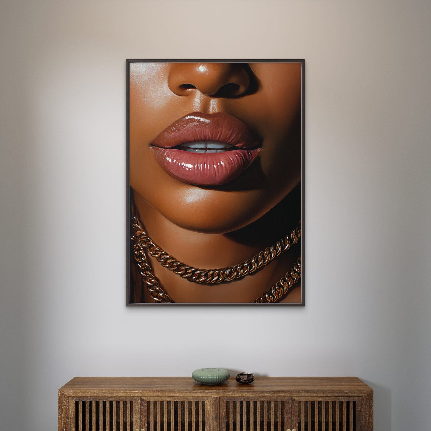 Glossy Pink Lips Gold Chain Fashion Home Decor Premium Quality Poster Print Choose Your Sizes - Bella Home Decor