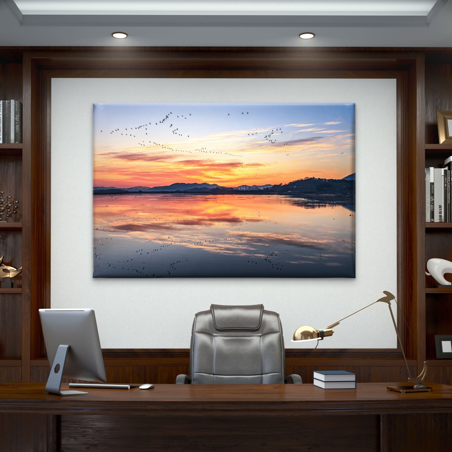 Birds Flying Lake Sunset Wall Art Decor 100% Australian Made