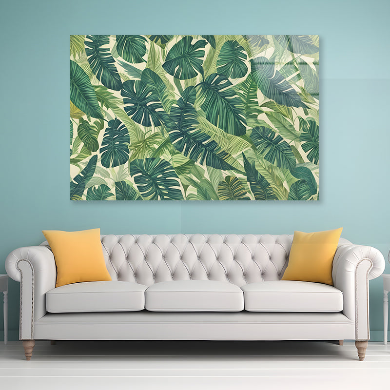 Lush Green Leaves Set, Tropical Jungle Acrylic Glass Print Tempered Glass Wall Art 100% Made in Australia Ready to Hang