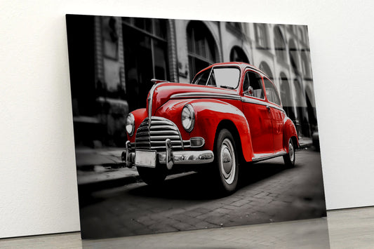 Old Red Car in the Street Acrylic Glass Print Tempered Glass Wall Art 100% Made in Australia Ready to Hang