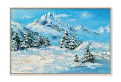 Winter Mountain Landscape & Snow Coverd Trees Oil Painting Wall Art Limited Edition High Quality Print Canvas Box Framed Natural