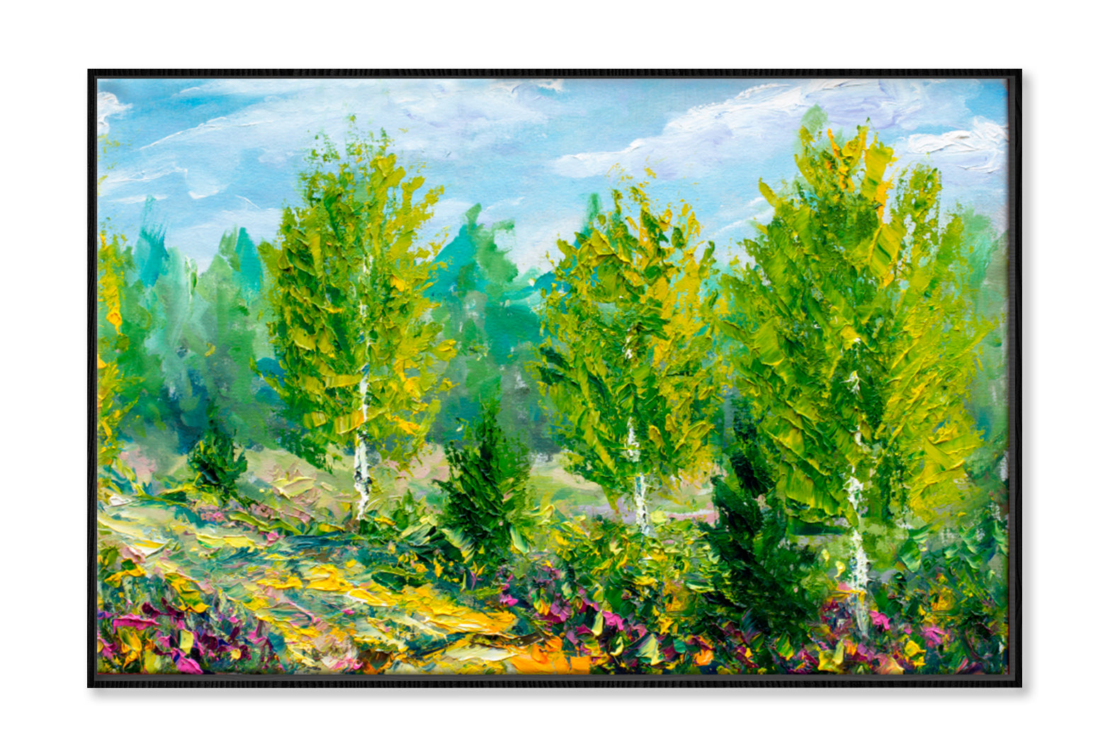 Beautiful Spring Summer In Green Forest Oil Painting Wall Art Limited Edition High Quality Print Canvas Box Framed Black