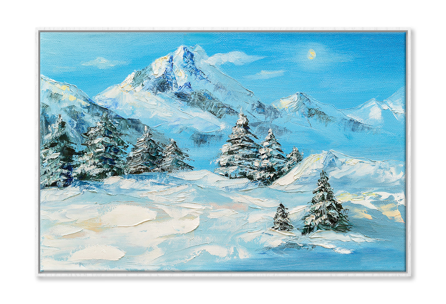 Winter Mountain Landscape & Snow Coverd Trees Oil Painting Wall Art Limited Edition High Quality Print Canvas Box Framed White