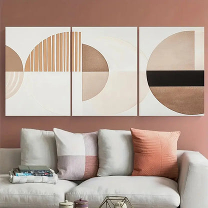 3pcs Minimalist Neutral Beige, Brown Metal Print Ready to Hang Art