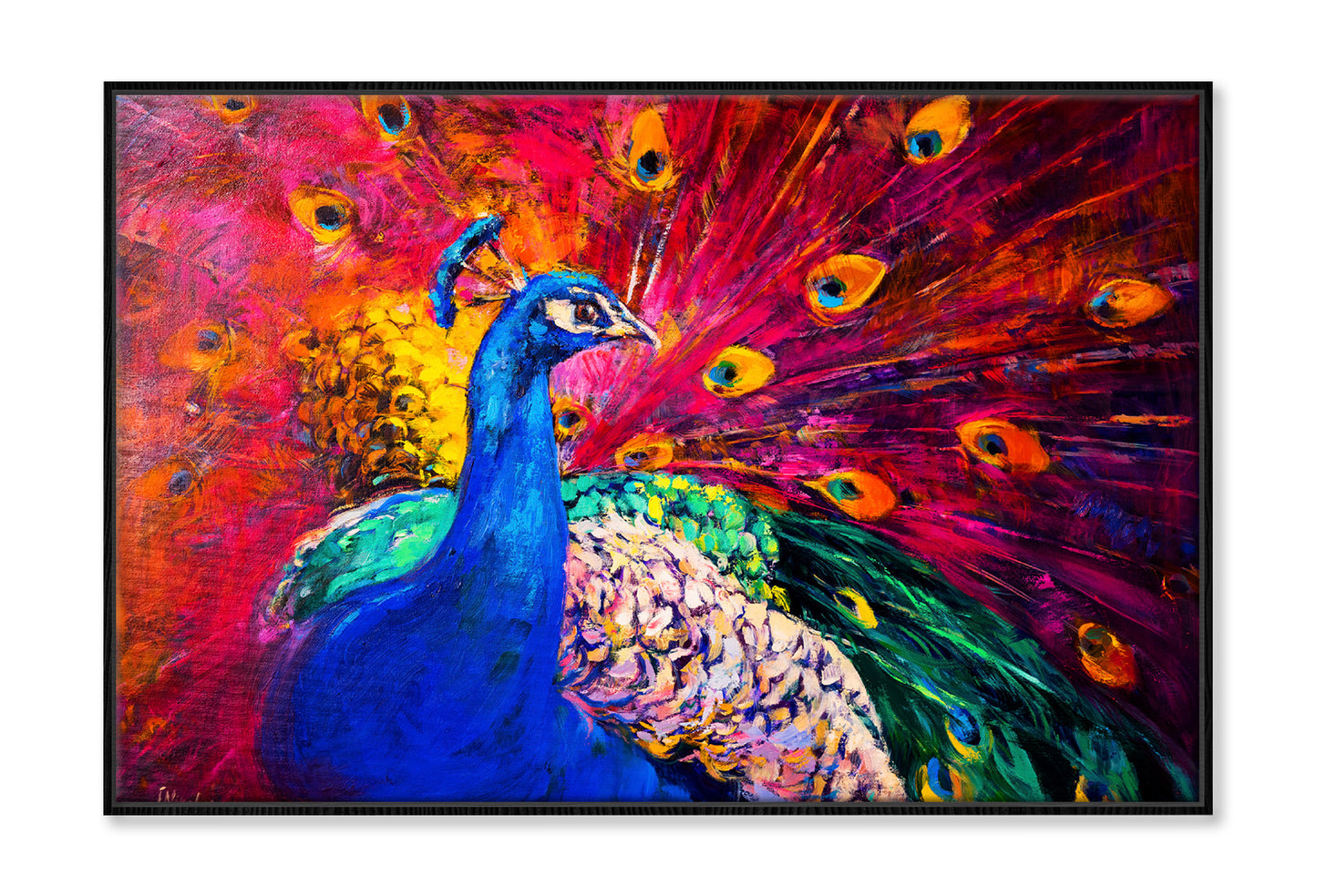 Multicolored Peacock Watercolor Painting Wall Art Limited Edition High Quality Print Canvas Box Framed Black