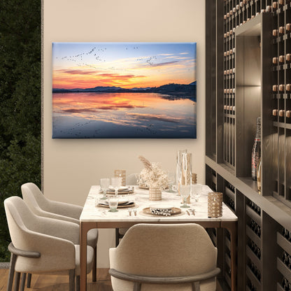 Birds Flying Lake Sunset Wall Art Decor 100% Australian Made