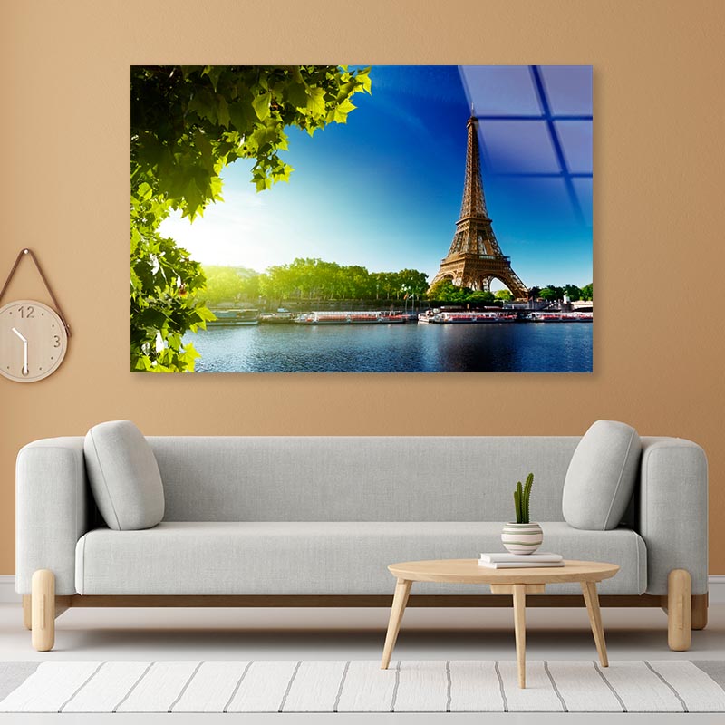 Seine In Paris with Eiffel Tower in Sunrise Time Acrylic Glass Print Tempered Glass Wall Art 100% Made in Australia Ready to Hang