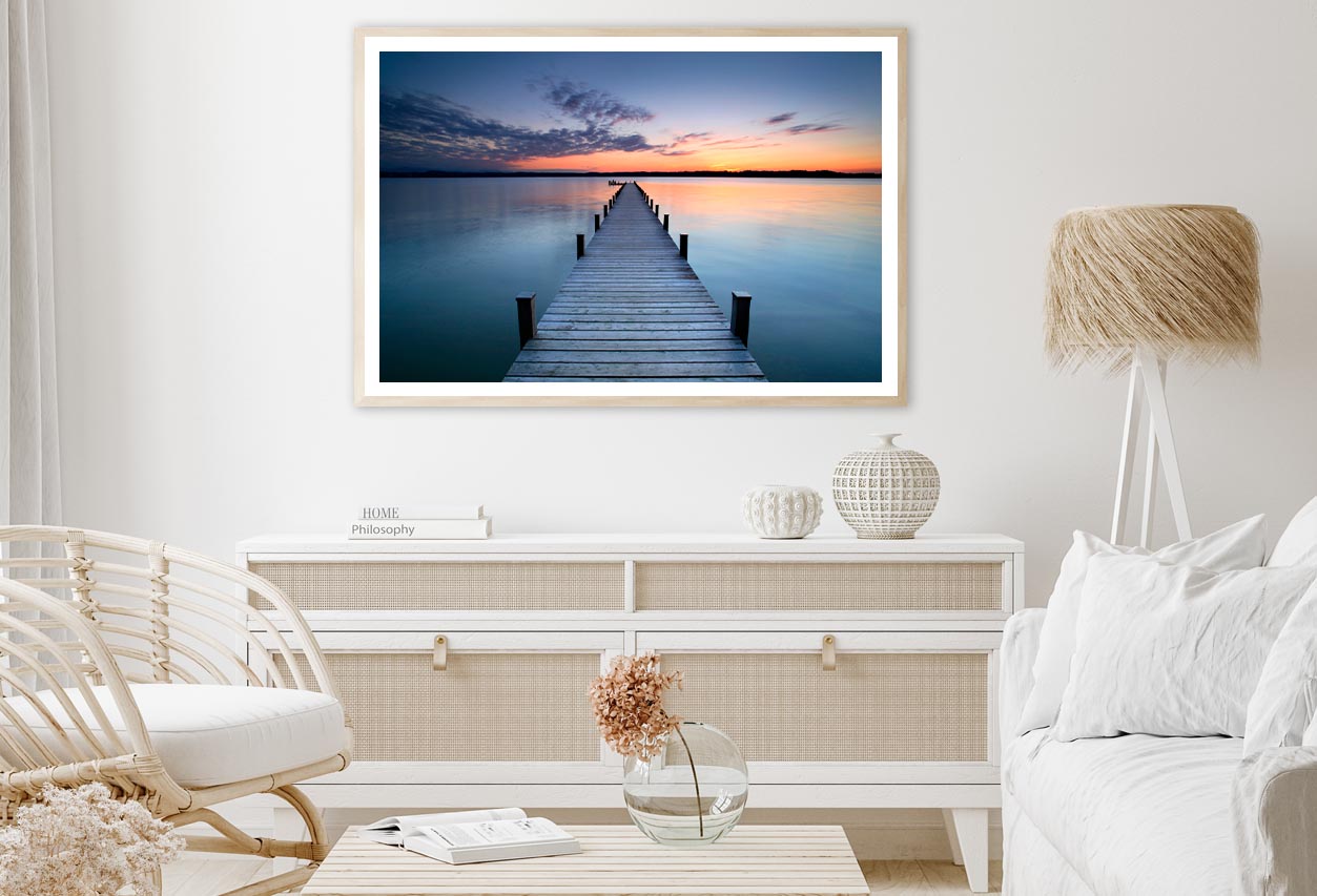 Wooden Pier On Lake & Sunset Sky Home Decor Premium Quality Poster Print Choose Your Sizes