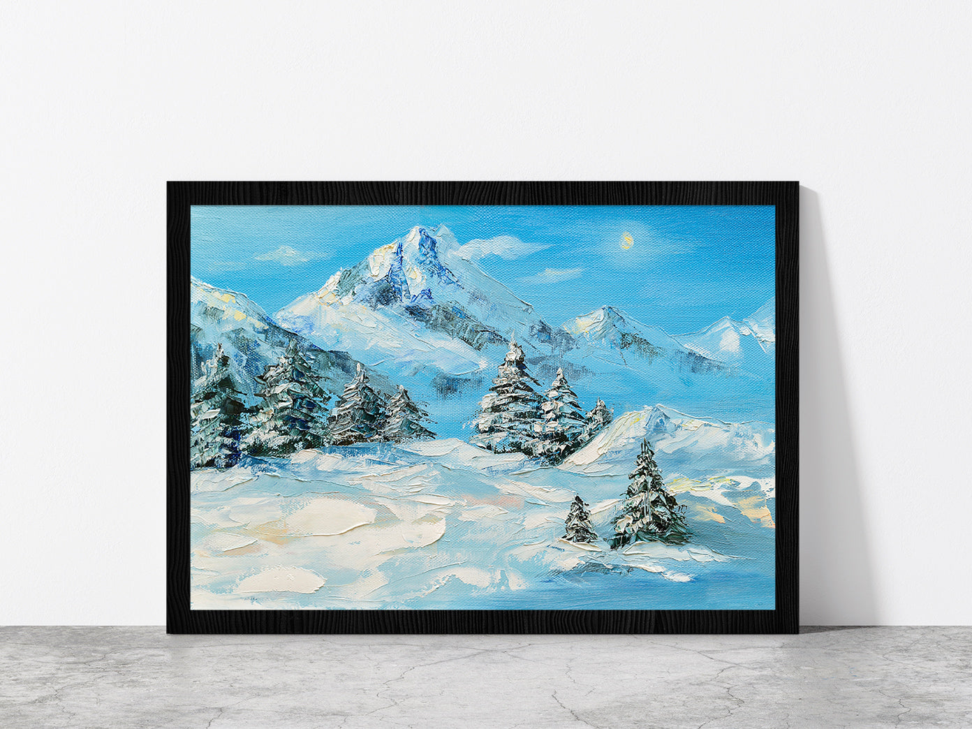 Winter Mountain Landscape & Snow Covered Trees Glass Framed Wall