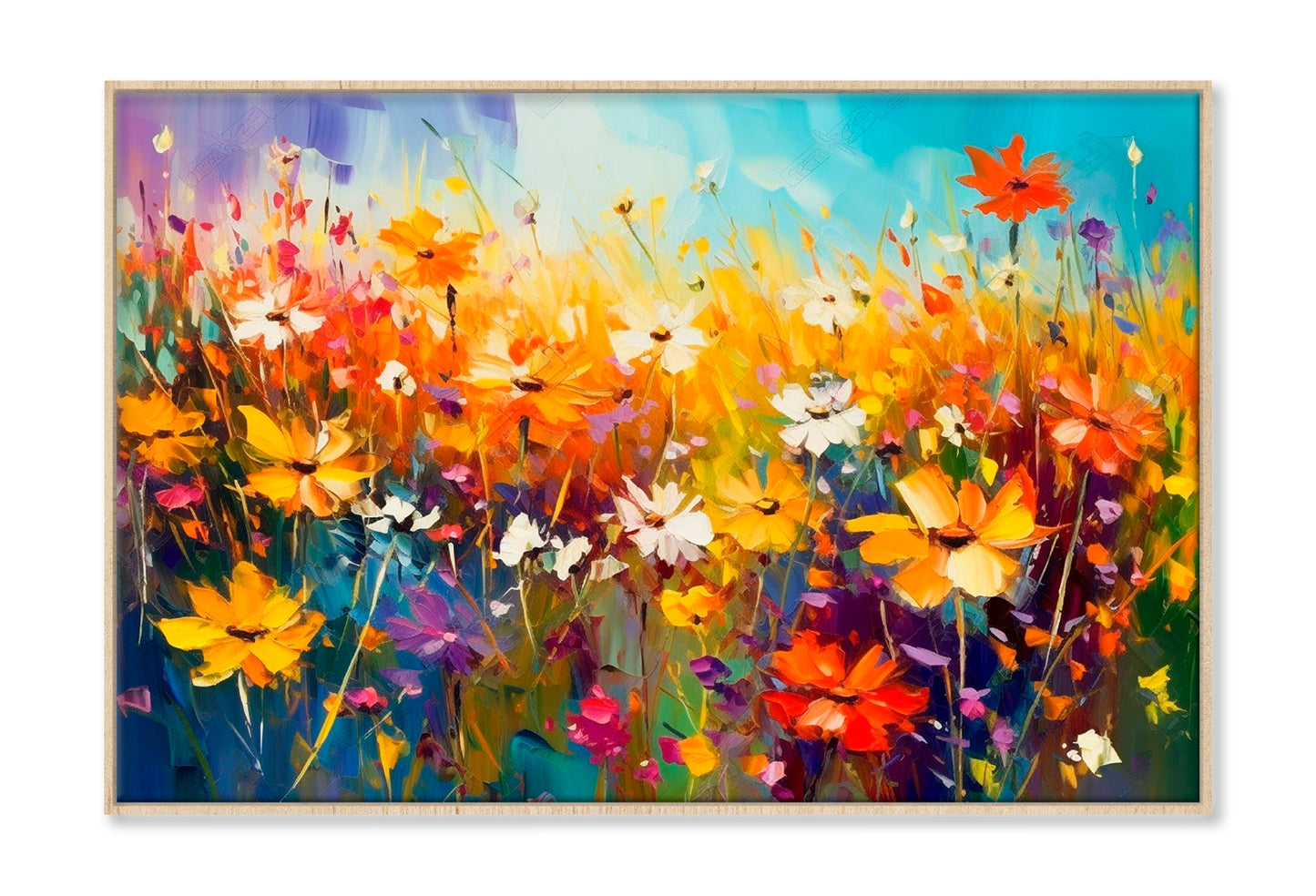 Beautiful Wildflowers Blooming Field Oil Painting Wall Art Limited Edition High Quality Print Canvas Box Framed Natural