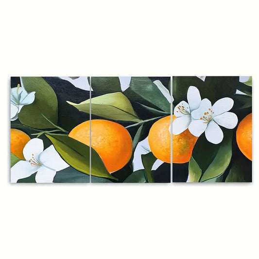3pcs Fruit Bright Oranges And Flowers Metal Print Ready to Hang Art