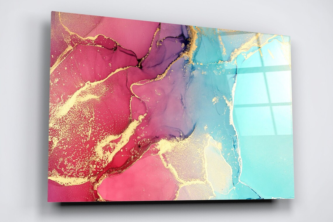 Red, Pink & Gold Abstract Art Acrylic Glass Print Tempered Glass Wall Art 100% Made in Australia Ready to Hang