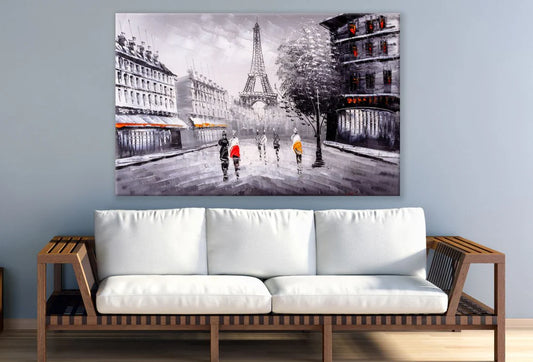 Paris Street View Eiffel Tower Painting 90x60cm Print 100% Australian Made