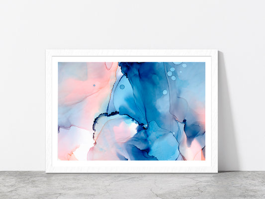 Blue Pink Abstract Painting Glass Framed Wall Art, Ready to Hang Quality Print With White Border White