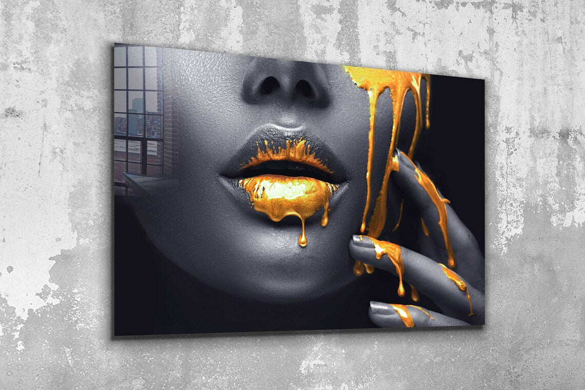 B&W Woman & Gold Lips UV Direct Aluminum Print Australian Made Quality