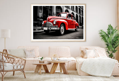 Old Red Car in the Street Home Decor Premium Quality Poster Print Choose Your Sizes